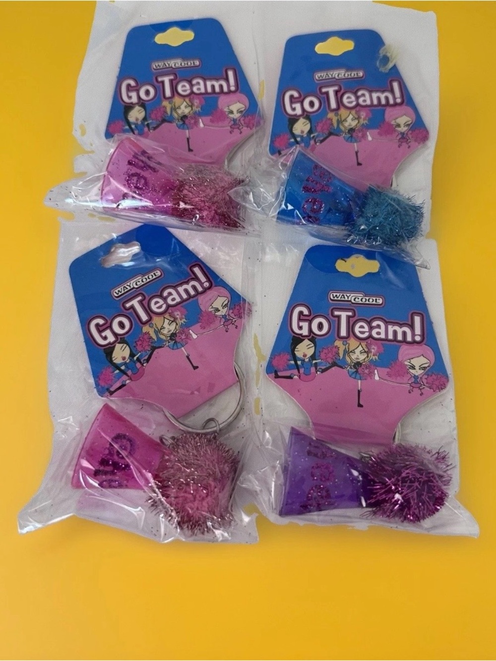 2003 Go Team! Pom-Pom Keychain - Pink, Blue, Purple
